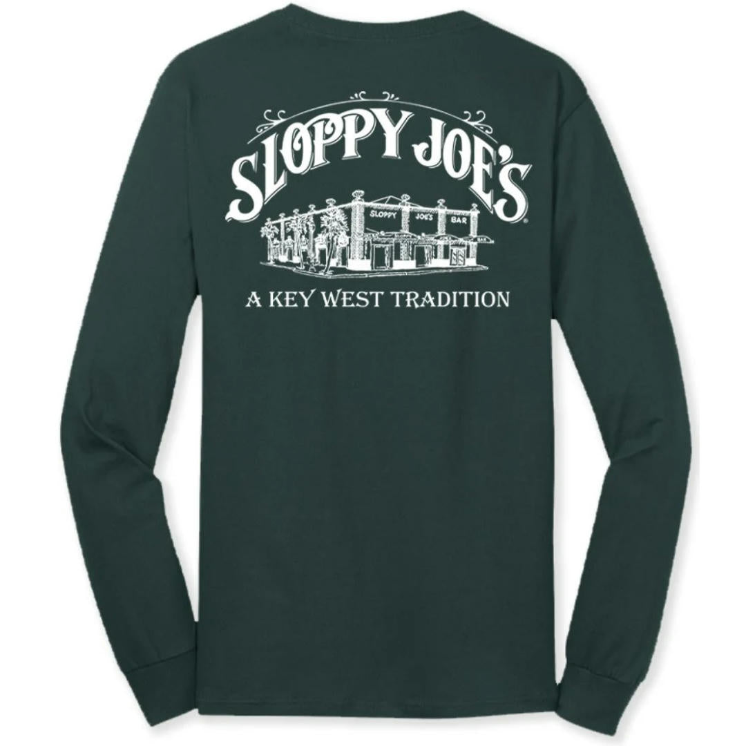 Building logo long sleeve dark green back view, Sloppy Joe's Bar Key West