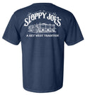 Back view of Midnight Comfort Colors men's T-shirt with Sloppy Joe's Bar building logo graphic, Key West theme
