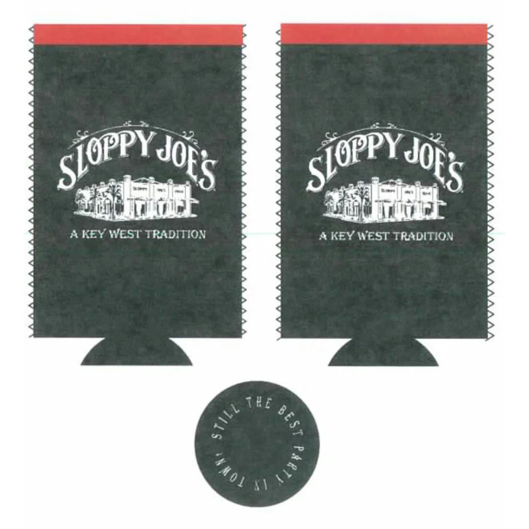 Black neoprene slim can coolie, Sloppy Joe's Bar Key West logo, fits slim cans