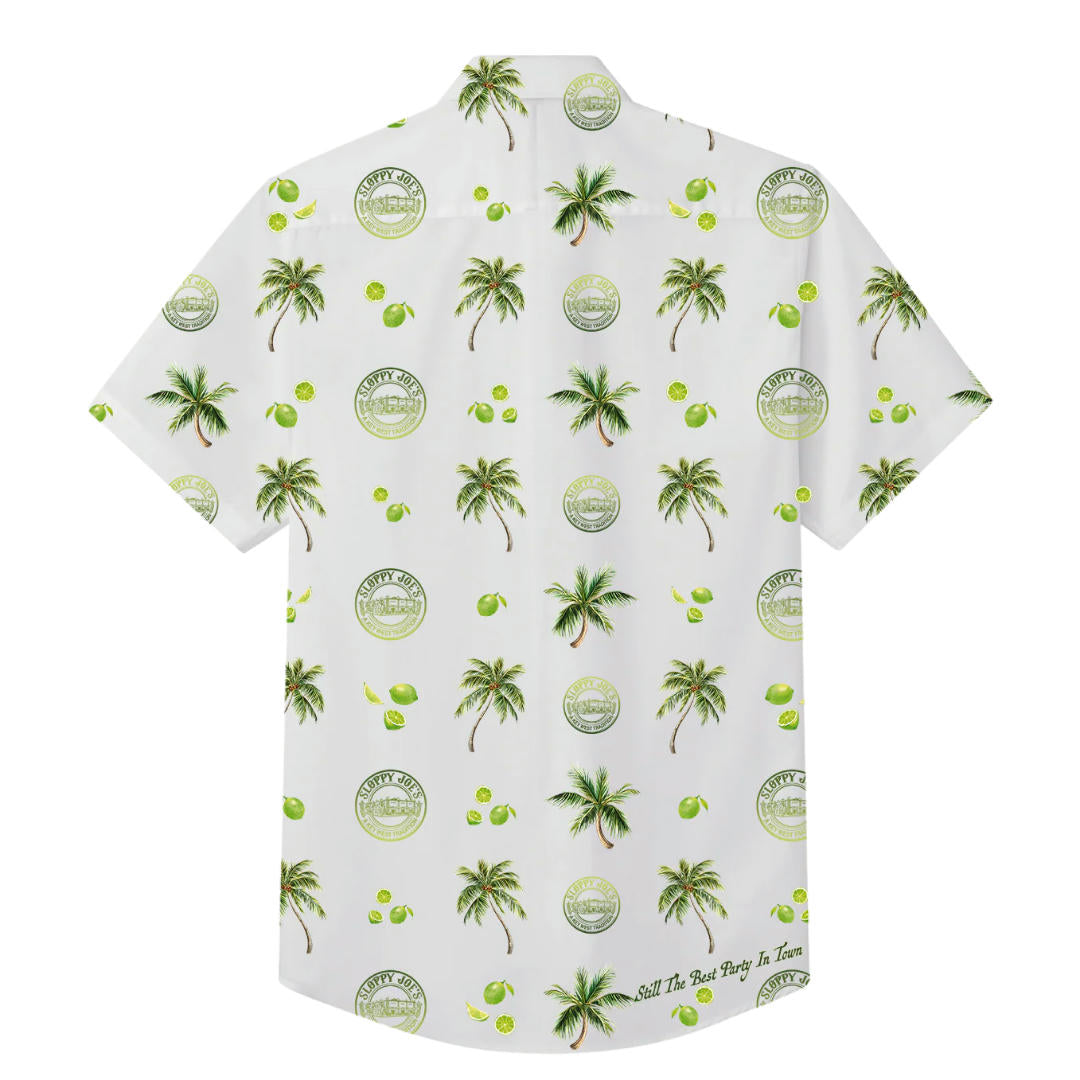 Custom men's camp shirt back view, Sloppy Joe's Bar Key West all-over print
