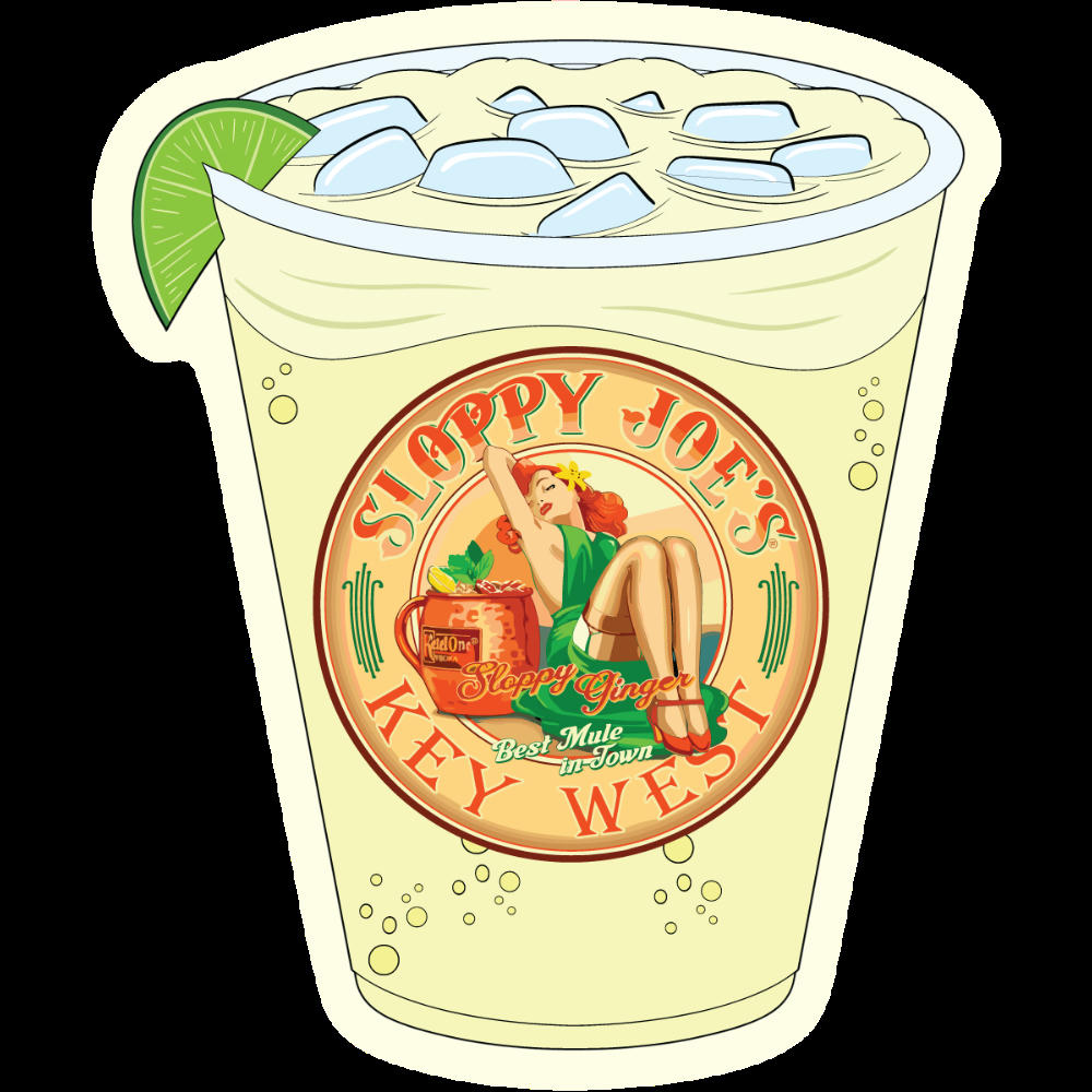 Ginger Girl Cup vinyl sticker 3.5 inch, Sloppy Joe's Bar Sloppy Ginger character decal Key West