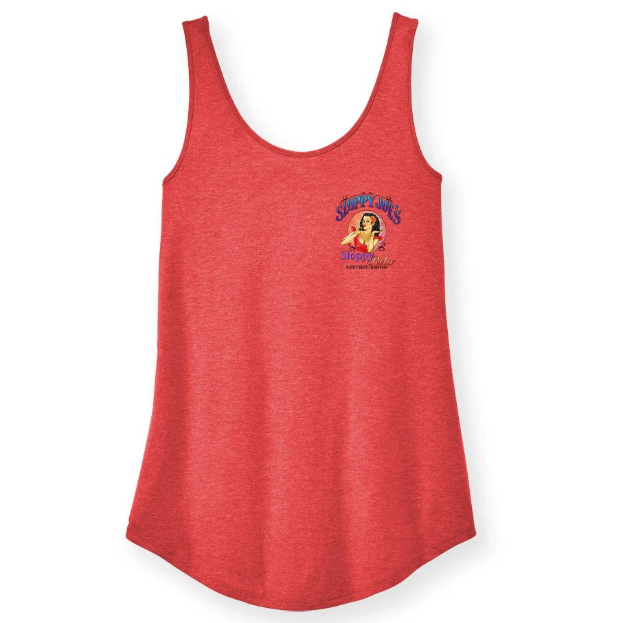 Ladies Sloppy Rita tank top front view, Sloppy Joe's Bar Key West character tee