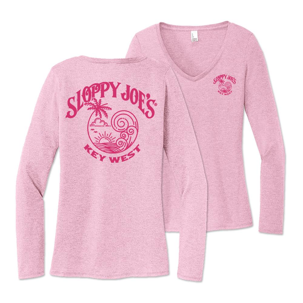 Ladies long sleeve V-neck tri-blend tee wisteria, Sloppy Joe's Bar Key West logo