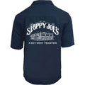 Linen short sleeve collared shirt in navy, Sloppy Joe's Key West — breathable linen blend with embroidered bar logo