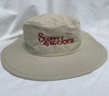 Sloppy Joe's Key West No Fly Zone sun hat in stone with wide brim and red embroidered logo, UPF 30+
