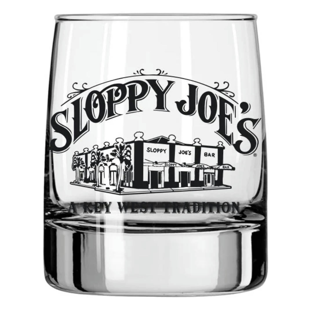 Sloppy Joe's Old Fashion rocks glass with Key West bar logo, heavy whiskey glass souvenir