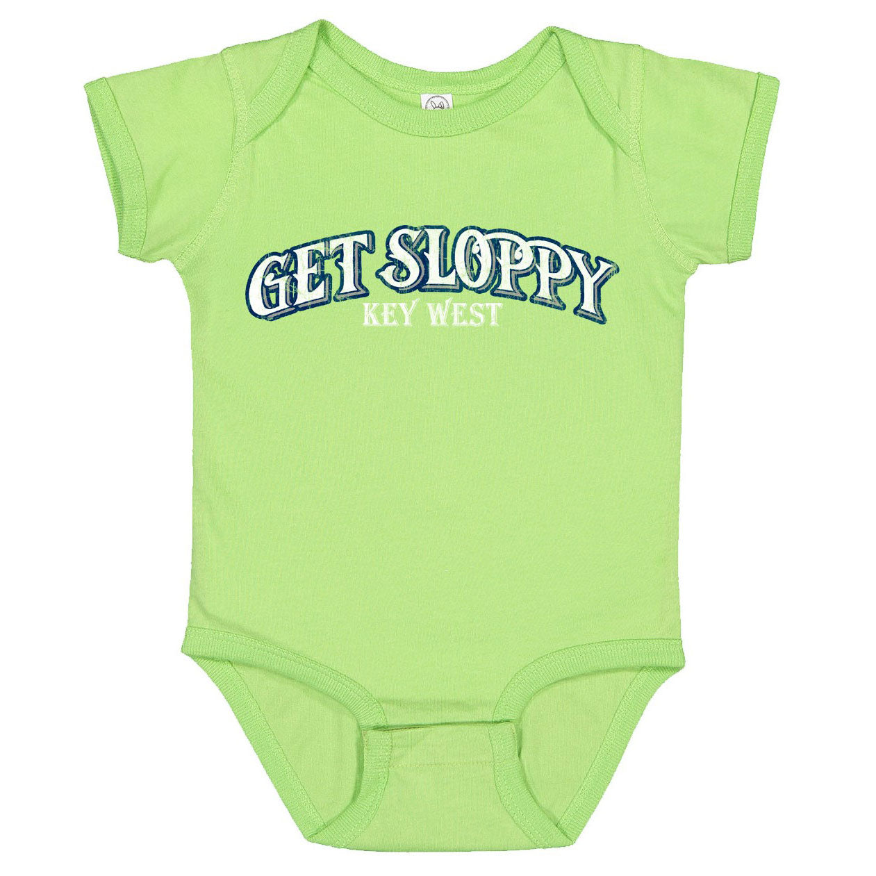 Get Sloppy infant onesie in lime, Sloppy Joe's Bar Key West baby apparel