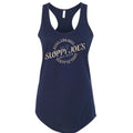 Women’s midnight navy Sloppy Joe’s racerback tank with a gold foil circle logo reading “Still the Best Party in Town,” “Since 1937,” and “Key West”