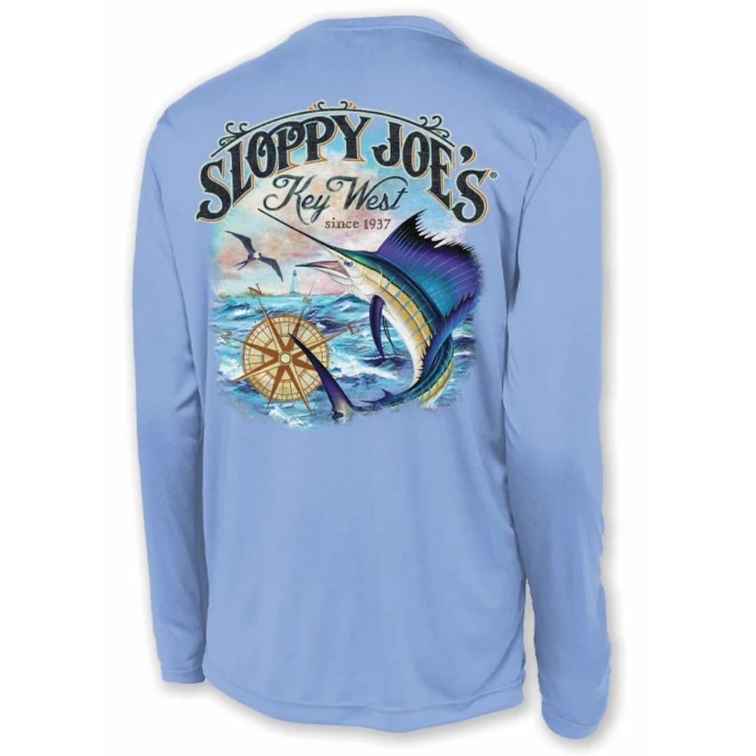 Sailfish long sleeve blue performance shirt back, Sloppy Joe's Bar Key West