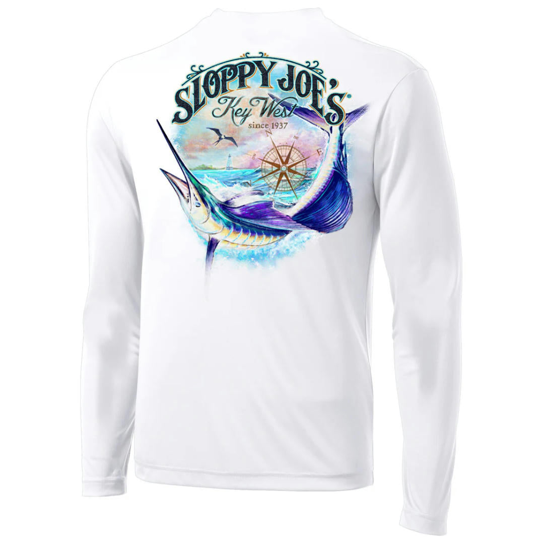 Sailfish long sleeve white performance shirt back view, Sloppy Joe's Bar Key West