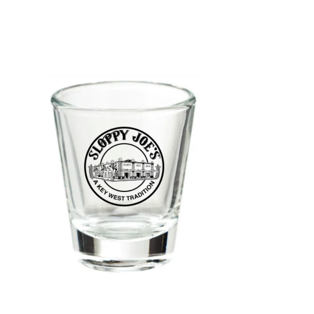 Sloppy Joe's bar shot glass with Key West logo, 2.5 oz souvenir glassware