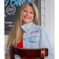Sloppy Rita cropped jean jacket front view, Sloppy Joe's Bar Key West ladies denim jacket