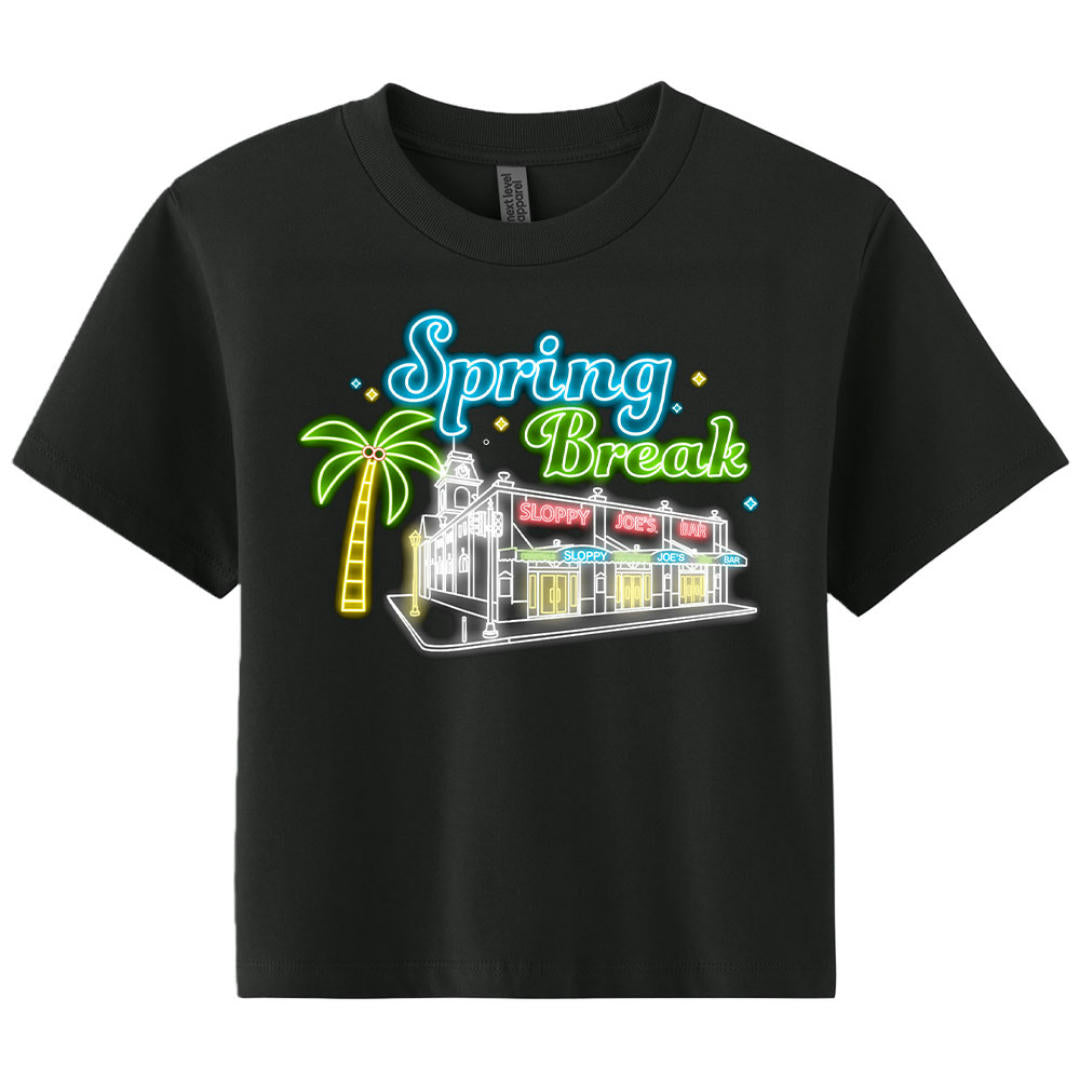 Ladies neon spring break boxy crop tee, Sloppy Joe's Bar Key West ladies top