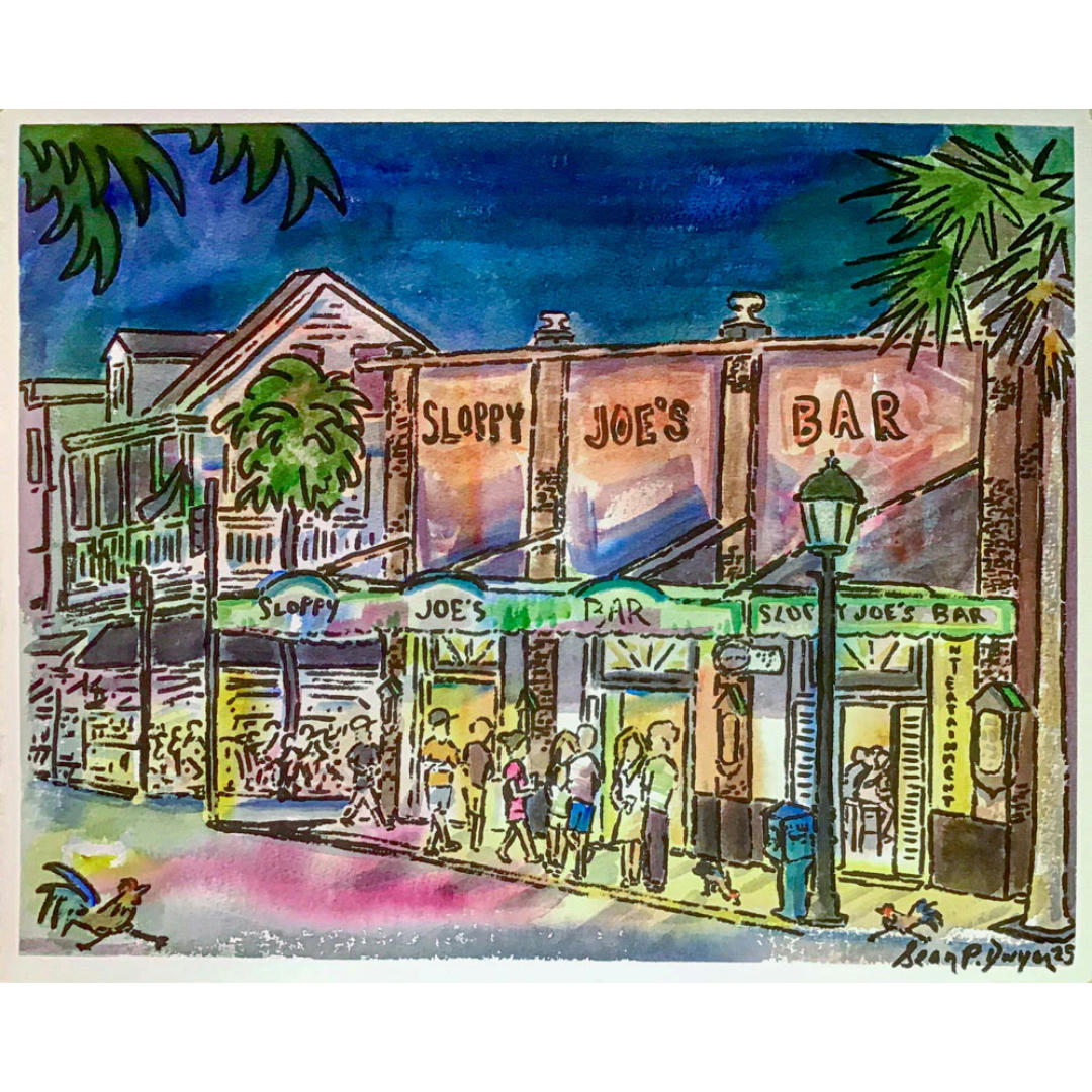 Sloppy Joe's Sean Dwyer postcard, original painting reproduction Key West souvenir
