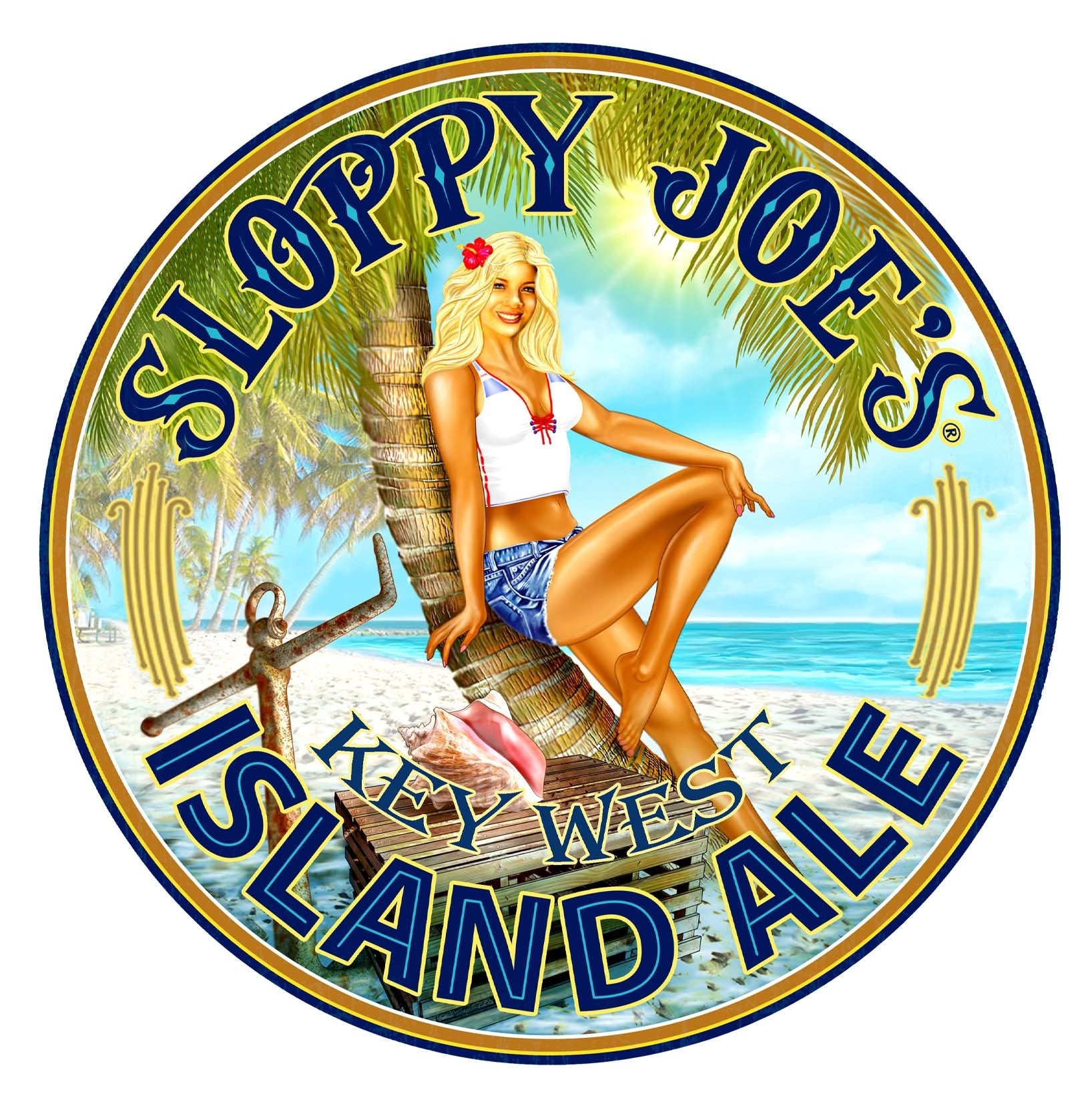 Sloppy Joe's Island Ale 3-inch round souvenir magnet logo, Key West beach