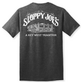 Men's TALL bar logo t-shirt in heather charcoal, Sloppy Joe's Key West — 50/50 blend in extended tall sizing