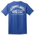 Men's TALL bar logo t-shirt in heather royal, Sloppy Joe's Key West — extended tall sizing with bold bar logo front and back
