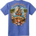 Royal blue kids Sloppy Joe's Pirate Island tee with Key West pirate ship back graphic